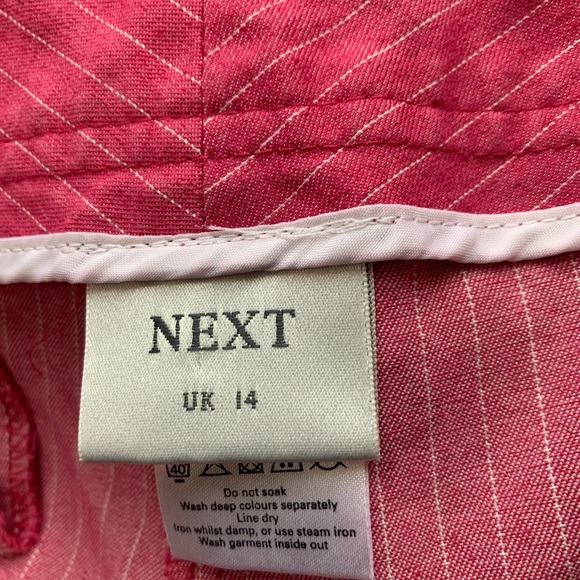 Next Capri Trousers Pink Pinstripe Cotton Blend Cuffed Hem With Pockets UK 14 - Picture 10 of 13